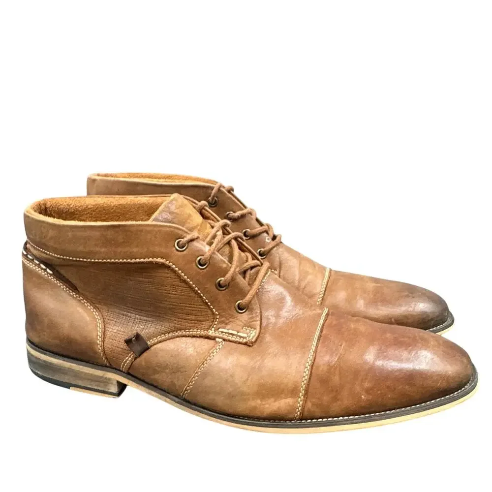 Steve Madden Chukka Ankle Boot 12 Leather P-Klatin Brwn Cap Toe Hipster Academia